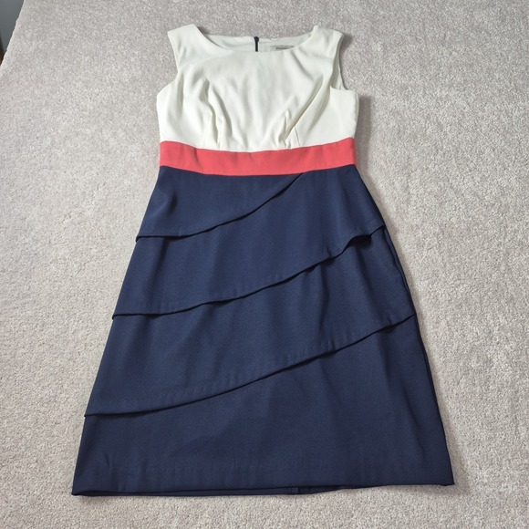dressbarn Dresses & Skirts - Dress Barn Sleeveless Dress Women Size 6 White Navy Blue Pink Prep Color Block